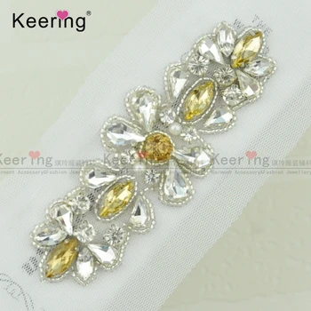 

Fashion Pretty Sparkling Crystal Rhinestone Applique For Bridal Sash WRA-930