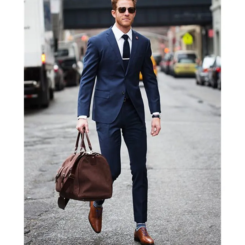 Индивидуальный заказ Темно-синие Slim Fit Blazer Masculino Для мужчин костюмы индивидуальный заказ костюм Homme Свадебный костюм смокинги (куртка +
