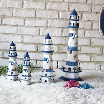

Large size Lighthouse decoration Mediterranean Style Decoration Wood Boat Ship Nautical Home Decor Wood lighthouse figurines