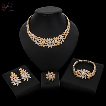 

Yulaili Bridal Gift Flower Shape Elegance Necklace Earrings Bracelet Ring Wedding Jewelry Sets African Jewellery Wholesale
