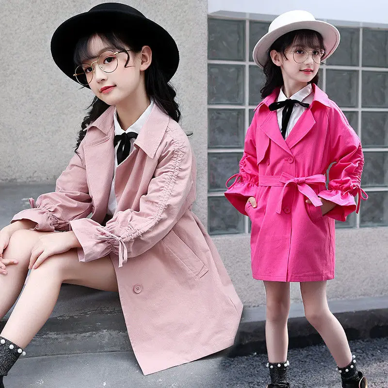 

Girls Trench Coat Pink Children Windbreaker Jackets Girls Outerwear Coats Fashion Spring Kids Coats Jacket Children Overcoat 12Y