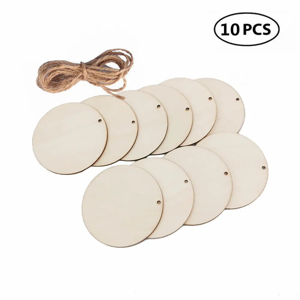 

10pcs 8cm DIY Round Wood Slices with Twines, Natural Unfinished Christmas Wooden Circles Crafts for Christmas Ornaments