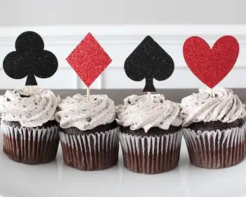 

Glitter Casino Night Card Suits Poker birthday cupcake toppers wedding bridal shower party decoration doughnut dessert picks