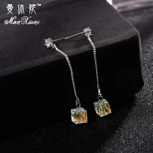 Manxiuni яркий бренд Серебряный Большой площади Кристалл Длинные Цепочки кисточкой уха Провода Серьги Модные украшения весна большой висит Серьги