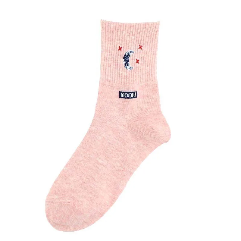 CHAOZHU New korea 4 season women cute cotton socks sun moon universal cartoon icon Skarpetki dziewczęce socks women girls - Цвет: pink