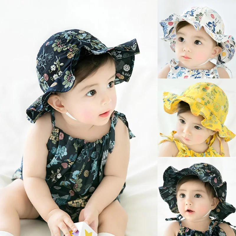 

New Floral Baby Hat Newborn Baby Girl Hat Beach Bucket Cap Spring Children Kids Girls Summer Hat Infant Toddler Sun Hat Mutsjes