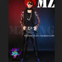 Костюм с пайетками, куртка для мужчин, певцы GD BIGBANG, золотые, синие, красные костюмы с пайетками, сценическая одежда, платье, пальто! S-4XL