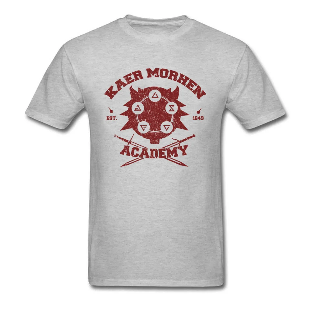 Printed T-Shirt Funny Crew Neck Kaer Morhen Academy 100% Cotton Men Tees Design Short Sleeve Tee Shirts Wholesale Kaer Morhen Academy grey