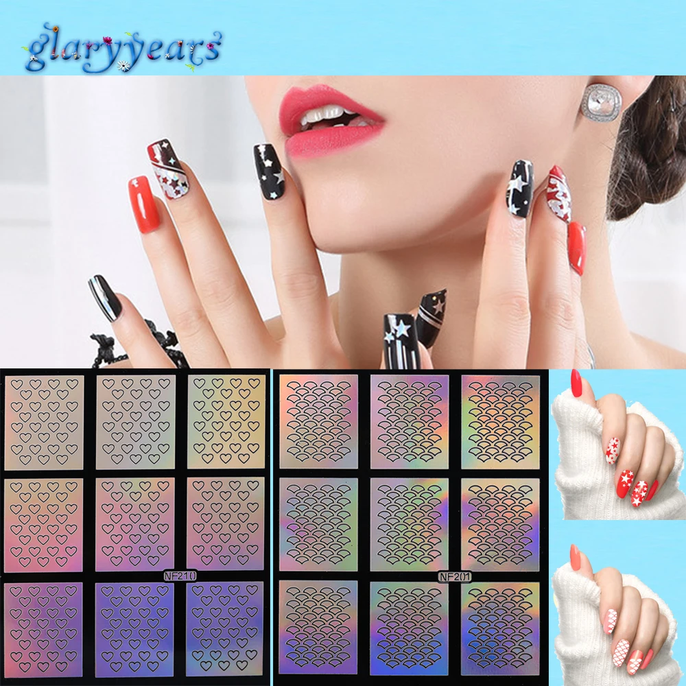 

24 Design 1pc Laser Nail Decal Hollow Sticker Airbrush Nail Art Paint Beauty Women Polish Manicures DIY Tool Flower Nail Stencil