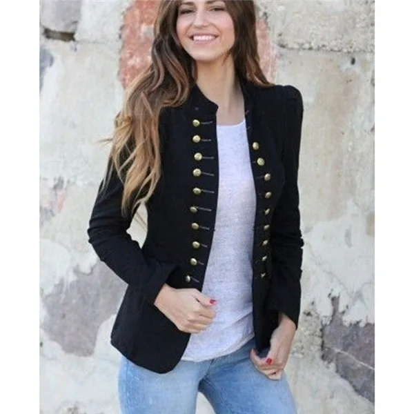 Женские осенние модные куртки, одежда блейзеры, двубортный пиджак с длинным рукавом и пуговицами, офисный женский пиджак, осень - Цвет: Черный