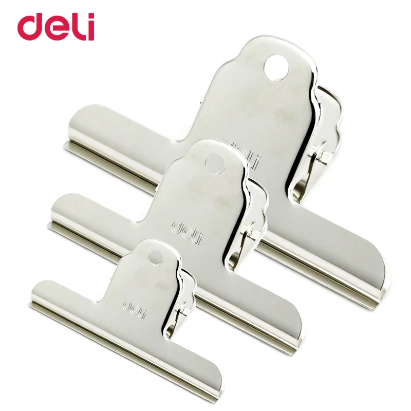Deli wholesale 3 size 3 pcs/lot stainless steel spring paper clips for