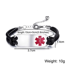 Качественный кожаный мужской браслет из нержавеющей стали в 3 стилях, медицинский алерт, ID тег, гравировка, браслеты для женщин, регулируемый