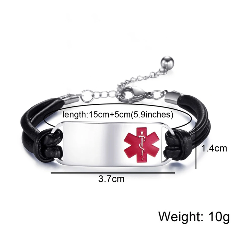 

Quality Leather 3 Style Stainless Steel Men Bracelet Medical Alert ID Tag Engrave BraceletS For Women Adjustable