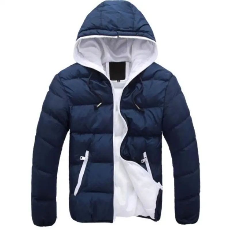 

2018 Winter Jacket Men Cotton Warm Hooded Collar Coat Winter Thick Outwear Mens Warm Down Casual Coats with Zipper Pocket