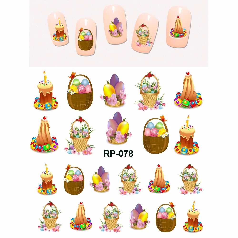 NAIL ART красивые наклейки для ногтей воды Наклейка ползунок мультфильм пасхальные цветной, в виде кролика FLORID яйцо RP073-078