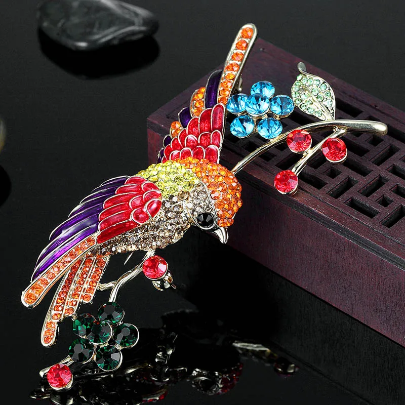 Blucome Big Size Birds Brooch Pin For Women Party Gifts Shiny Austrian Crystal Hijab Accessories Enamel Broches Broahces Lot