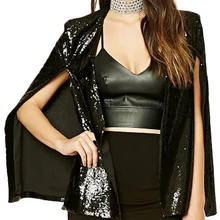 Для женщин пайетки Блейзер Куртки накидка открытой передней Разделение пончо Куртка-кардиган пальто Повседневное блесток и пиджаки Лидер продаж