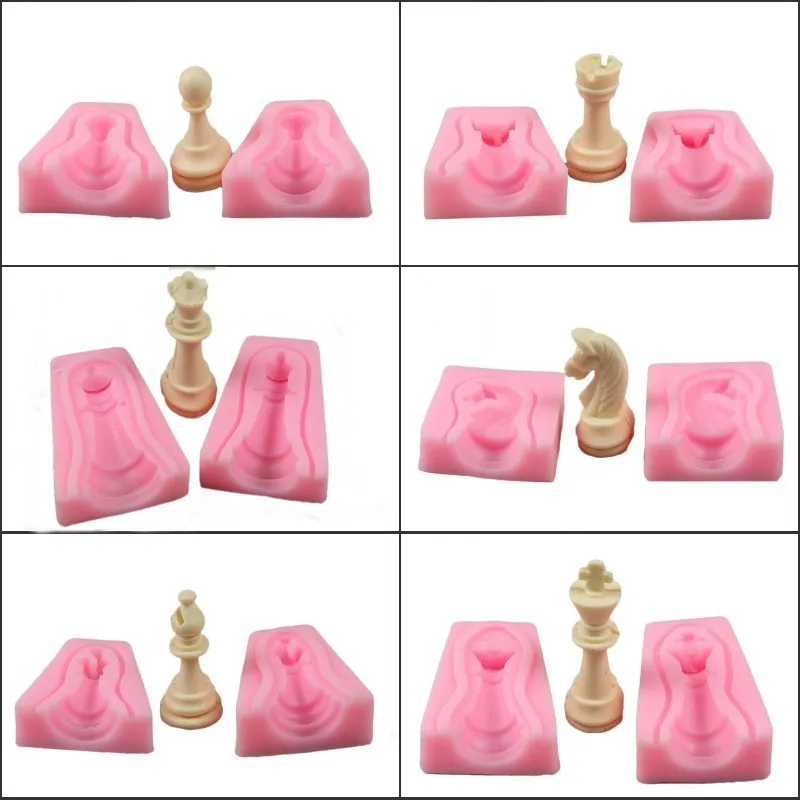 

12pcs/set International Chess King Queen Knight Rook Pawn Bishop Double-Sided Fondant Cake Chocolate Molds Kitchen Baking