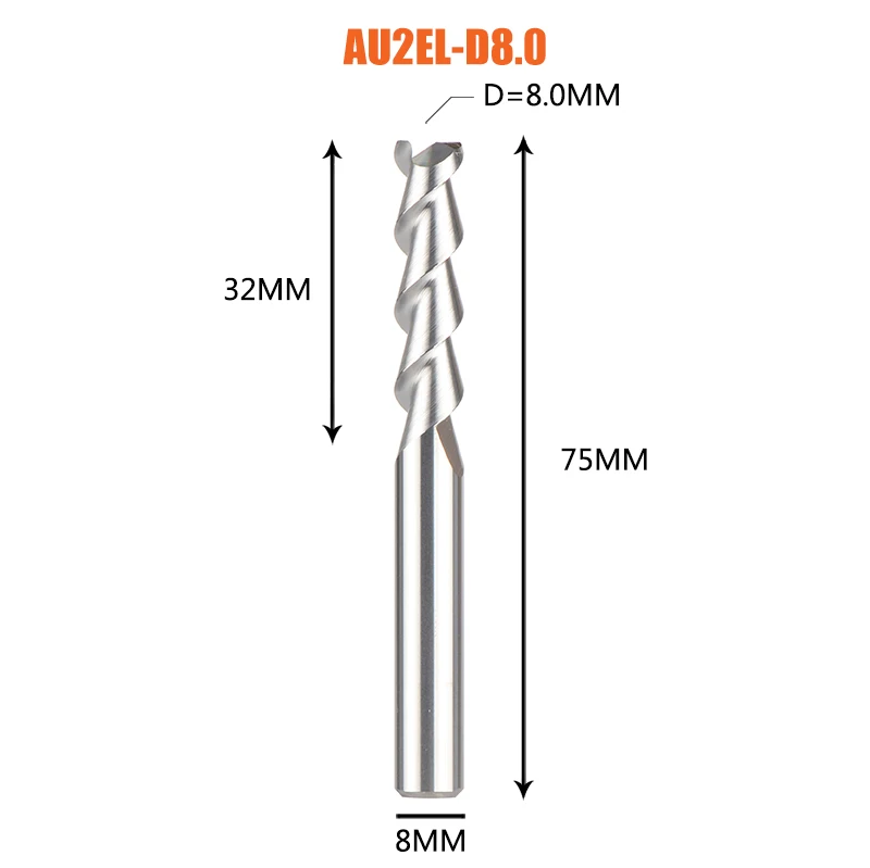 1 шт. плоский конец мельницы 2 флейты Конец фрезы d1-d12 концевые фрезы cnc уход за кожей лица и шлицевой фрезерный инструмент для обработки алюминия - Длина режущей кромки: 1PC-AU2EL-D8.0