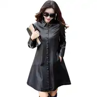 Women Faux Leather Jacket 2018 Ladies New Washed PU Leather Trench Winter Long Black Coats Female Slim Outerwear Plus Size