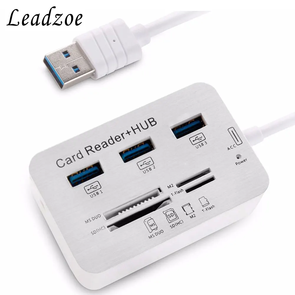 Card Reader Leadzoe USB Hub Splitter with 3 USB 3.0 Hub Port and SD/TF