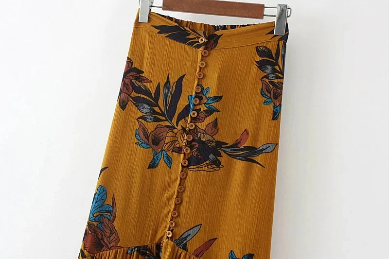 Винтажная шикарная модная женская пляжная юбка хиппи в богемном стиле с цветочным принтом и птицами, высокая эластичная талия, макси-юбка трапециевидной формы в стиле бохо, Женская юбка