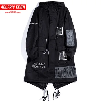

Aelfric Eden Long Trench Gothic Jacket Men 2019 Hip Hop Hooded Windbreaker Jackets Coat Fashion Black Streetwear Swag Overcoats
