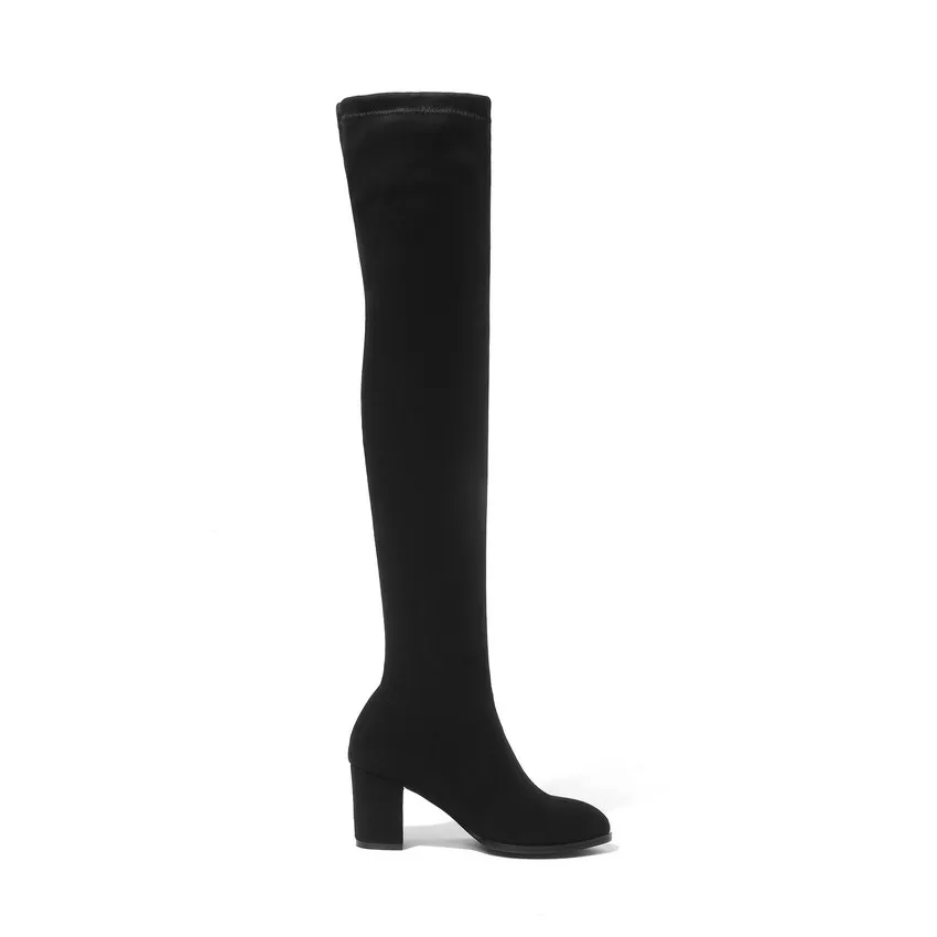 Baratos QUTAA 2020 mujeres sobre la rodilla botas altas cuadradas de tacón alto zapatos de mujer plataforma de invierno todo fósforo Sexy botas de mujer tamaño 34 43