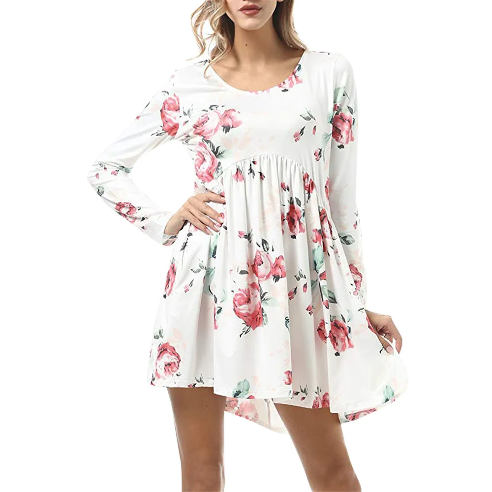 

Summer Dress women Floral print Boho Beach Dress Vintage long Sleeve A-Line Party Mini Dress Elegant Sundress robe femme Vestido