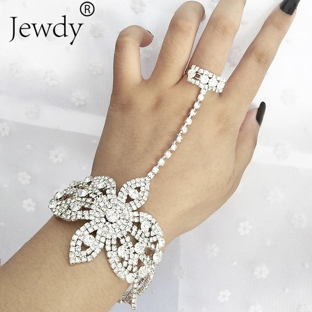 Statement Rhinestone Finger Ring Bracelets for Women Pulseras Mujer