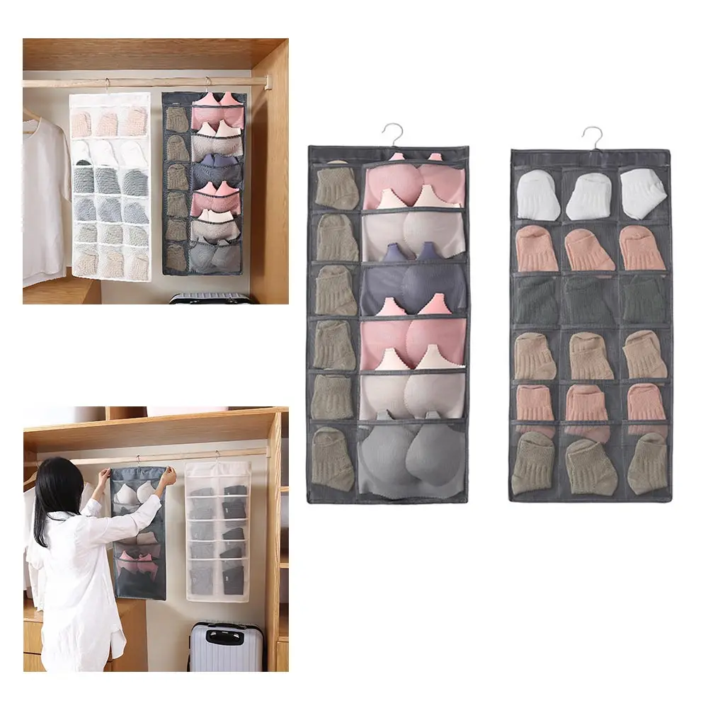 New wall hanging storage bag wardrobe organizer double side underwear bra socks sorting bag bedroom hanging storage pouch New wall hanging storage bag wardrobe organizer double side underwear bra socks sorting bag bedroom hanging storage pouch