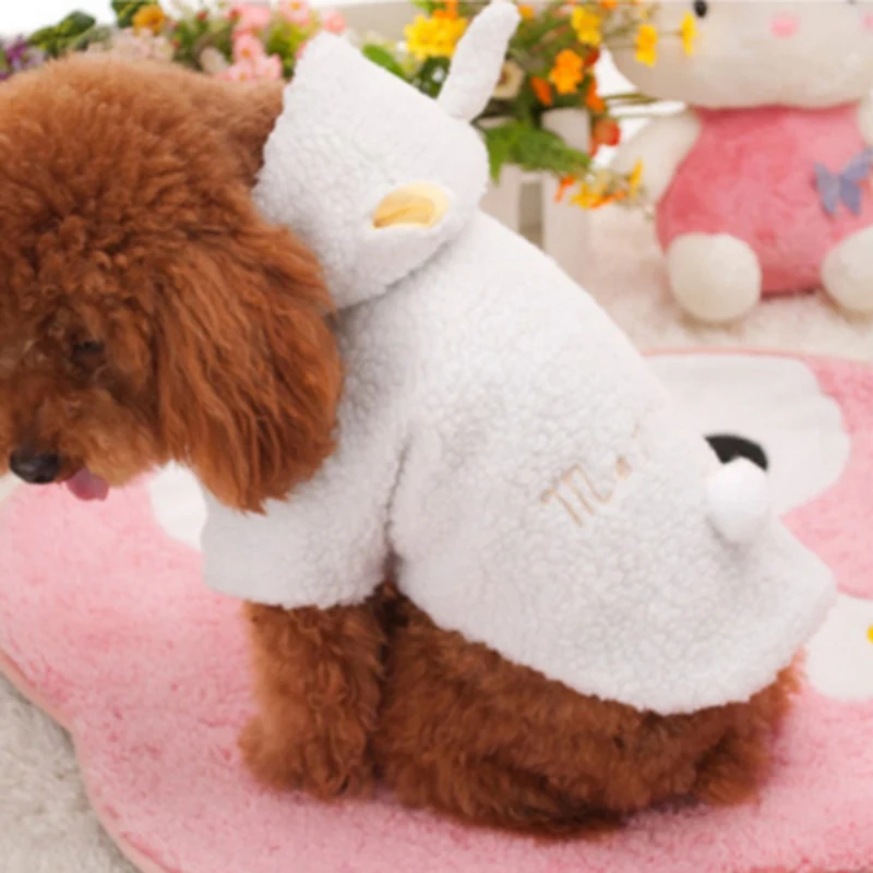 White Pet Puppy Dog Coat Sheep Clothes Hoodies Cute Winter Warm Hoodie