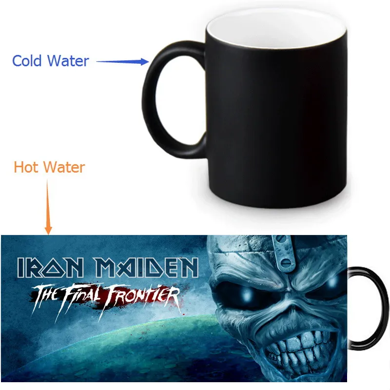 Iron Maiden mugs Heat Changing Color Tea Cup Heat Sensitive Coffee Mug Transforming disappearing cups Magic