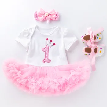 

2019 Summer New Cotton Cartoon One-Piece Dress Toddler Shoes Headdress 3PCS Baby Girls Clothing Suit 3M-24M Children Clothing
