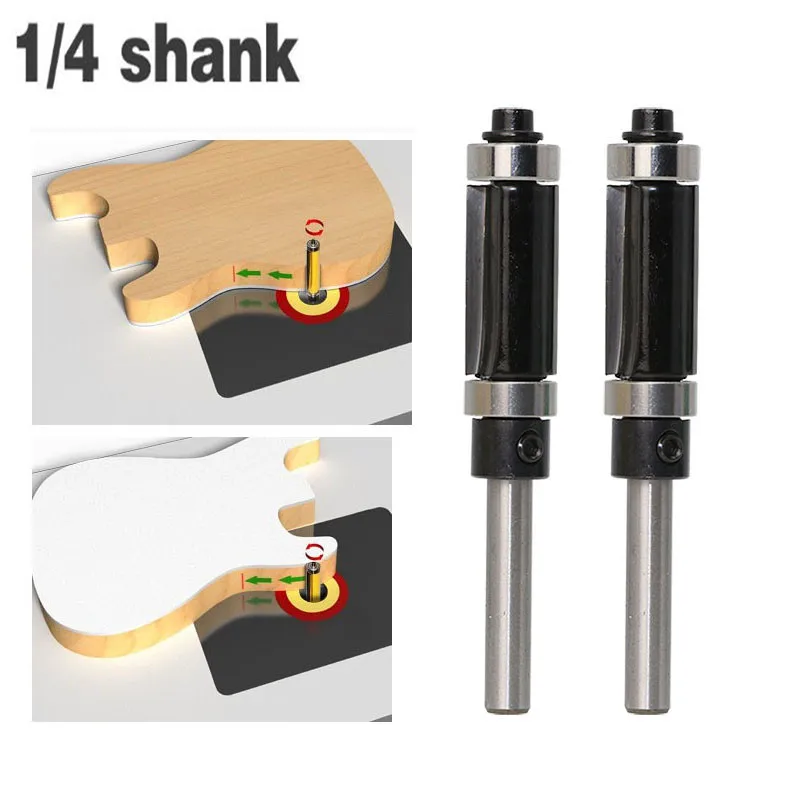 

1pc 1/4 " 6.35mm Shank Tungsten 2 Flute Routing Cutters Template Flush Trim Wood Router Bits Top And Bottom Ball Bearings