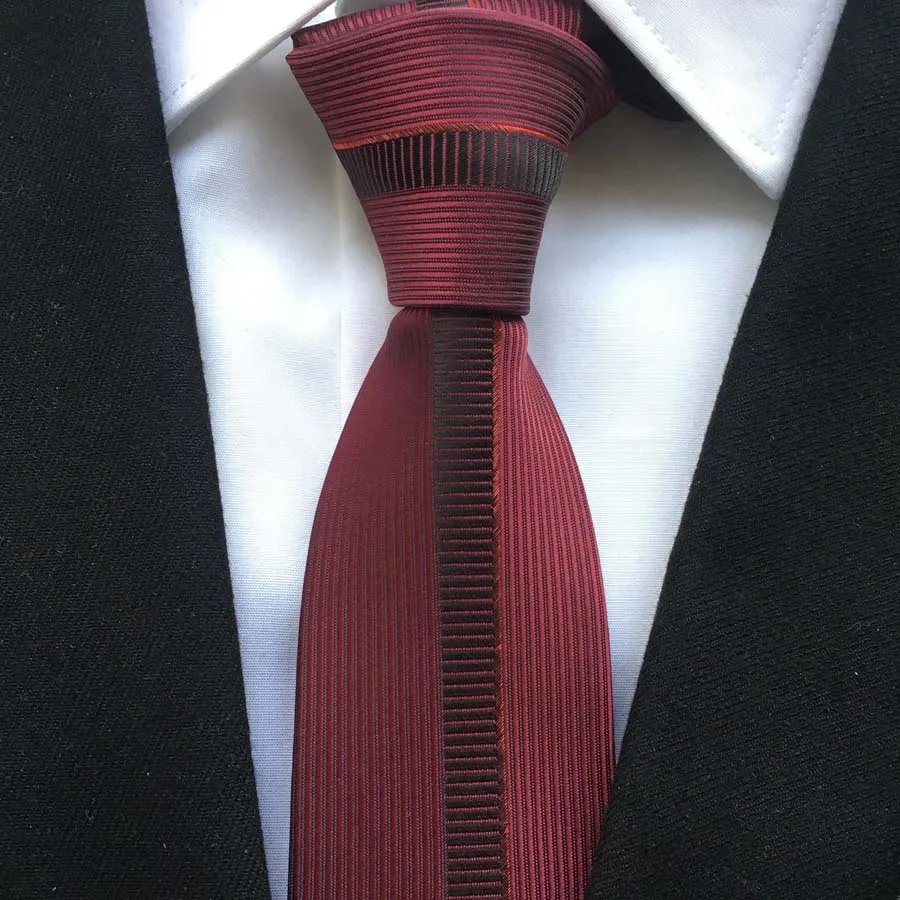 

Lingyao New Arrival Designer Ties Panel Skinny Necktie Red with Vertical Stripe Cravates to match Shirt