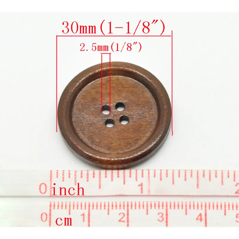 Деревянные швейные кнопки для скрапбукинга 4 круглые отверстия черного натурального цвета, 3 см(1 1/") Диаметр, 30 шт - Цвет: Coffee