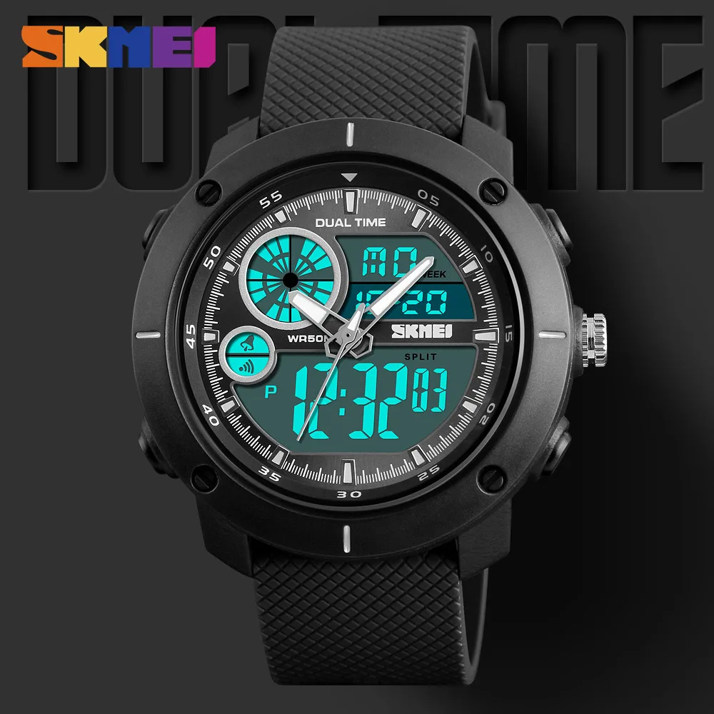 

SKMEI Sport Watch Men Double Time 5Bar Waterproof Watches Alarm Clock Chrono Dual Display Wristwatches relogio masculino