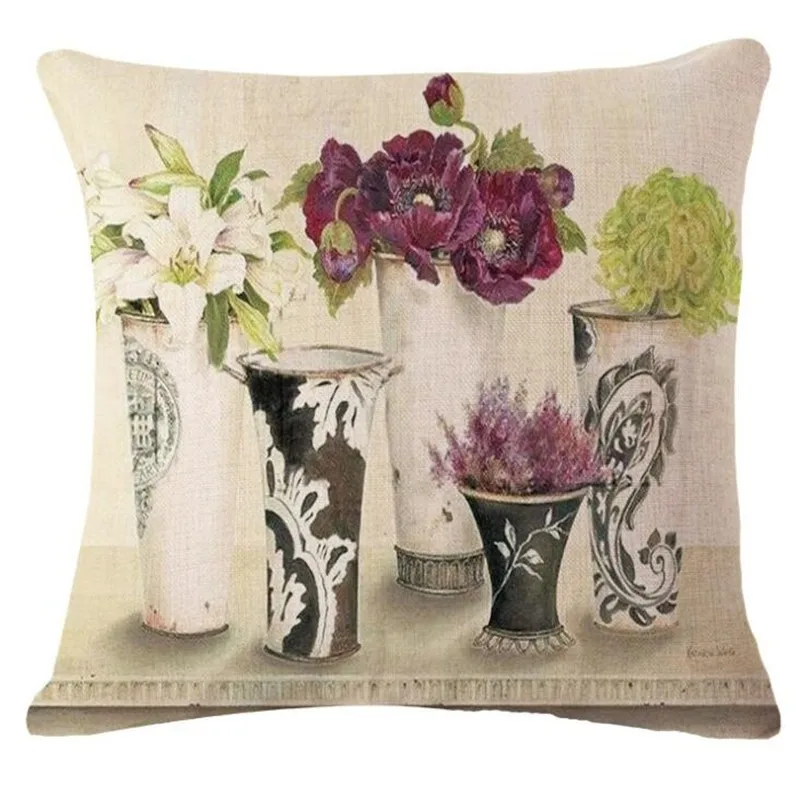 

Western Style Rural Flowers Vase Home Decorative Cushion Cover Sofa Throw Pillow case Cotton Linen Square Almofadas Cojines