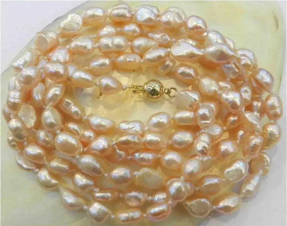 

HOT LONG 115 '' INCHES 7-9MM pink AKOYA CULTURED PEARL NECKLACE a(5.18)