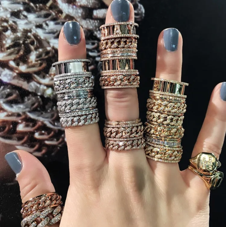 

SIZE 7 HIP HOP Punk women finger rings full CZ cubic zirconia sparking bling Miami cuban link chain fashion women boy jewelry