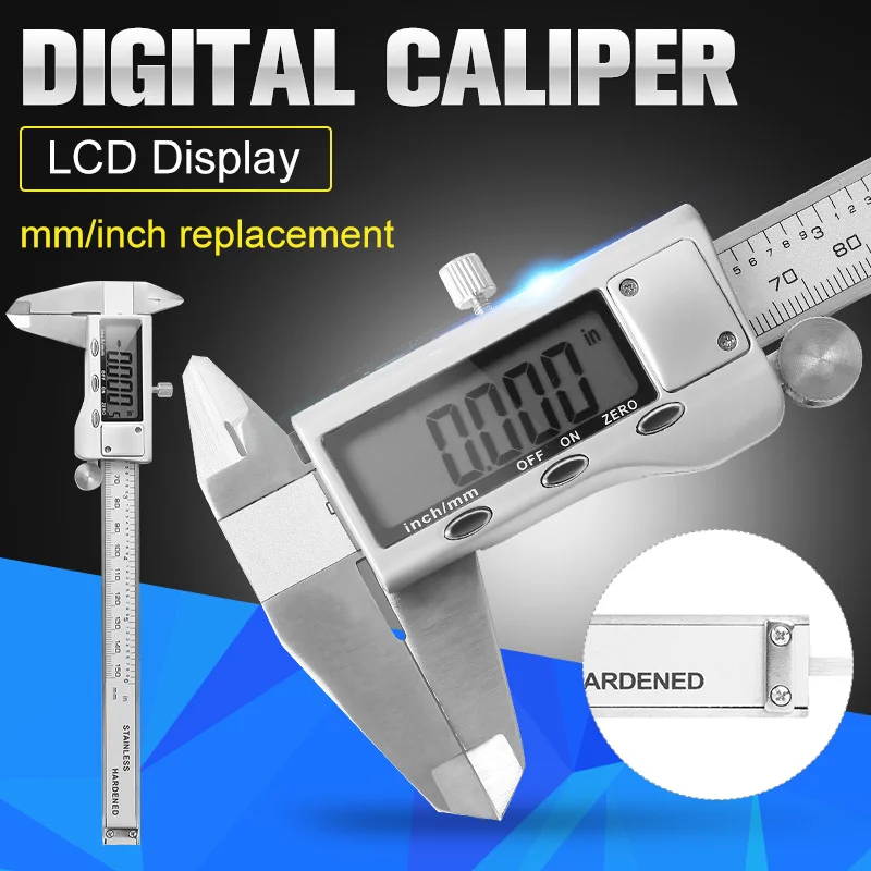 

0-150mm/6 inch Electronic Digital Vernier Caliper LCD Diaplay Intelligent Replaceable Micrometer Measuring Tool Manual Tools