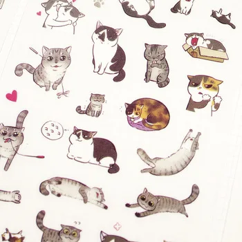 Z29 6 Sheets Kawaii Cute Funny Playing Cat DIY Decorative Stickers Diary Phone Bottle Decor Stick Label Kids Gift