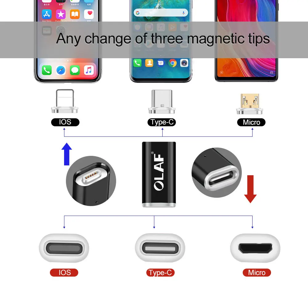 Олаф Магнитная Micro USB мобильного телефона адаптер для Android микроустройства