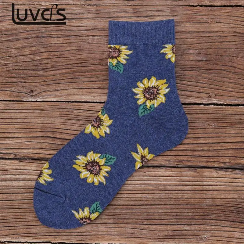 LUVCLS 1pair Sunflowers Print Women Socks Soft Cotton Harajuku Socks Harajuku Casual Compression Socks For Women Ladies