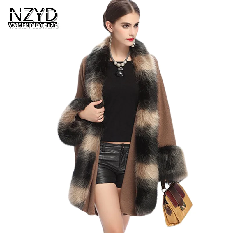 Mi Col Femmes Mode 2018 Renard Nouveau Automne Veste De Survêtement khaki Faux Fourrure Black long Casual Hiver red Tricots Style Taille Nzyd962 Manteau CxedrBo