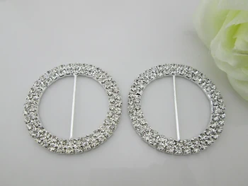 

(BU01 35mm)100 pcs double round diamante rhinestone buckle for ribbon slider