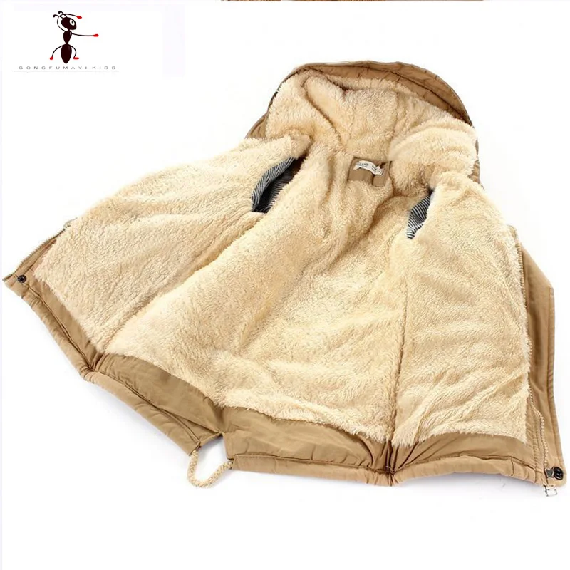 Зимние детские хлопковые меховые плисовые куртки с капюшоном и длинным рукавом; теплые пальто для мальчиков; 1667