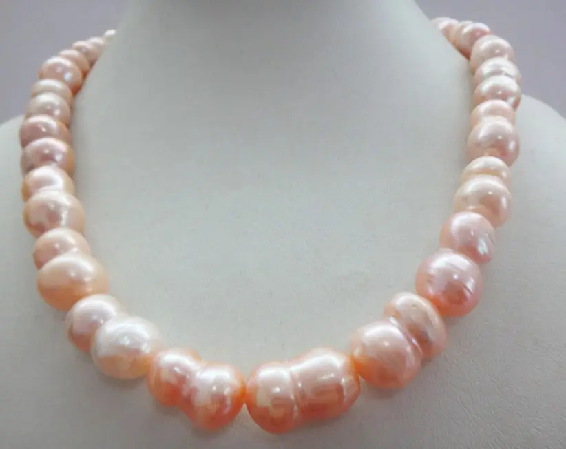 

HUGE 18"21X13MM NATURAL SOUTH SEA GENUINE GOLDEN PINK PEARL NECKLACE 925silver