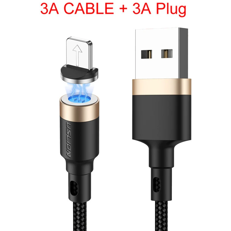 USLION 3A USB кабель для быстрой зарядки Micro USB кабель для Xiaomi Магнитный USB кабель для iPhone 11 type C Быстрый кабель для зарядки данных - Цвет: Gold